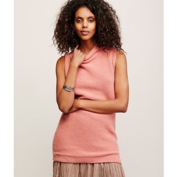 Free People Peach Pink Textured Ribbed Knit Cotton Blend Isla Ottoman Tunic NWT - Picture 1 of 12